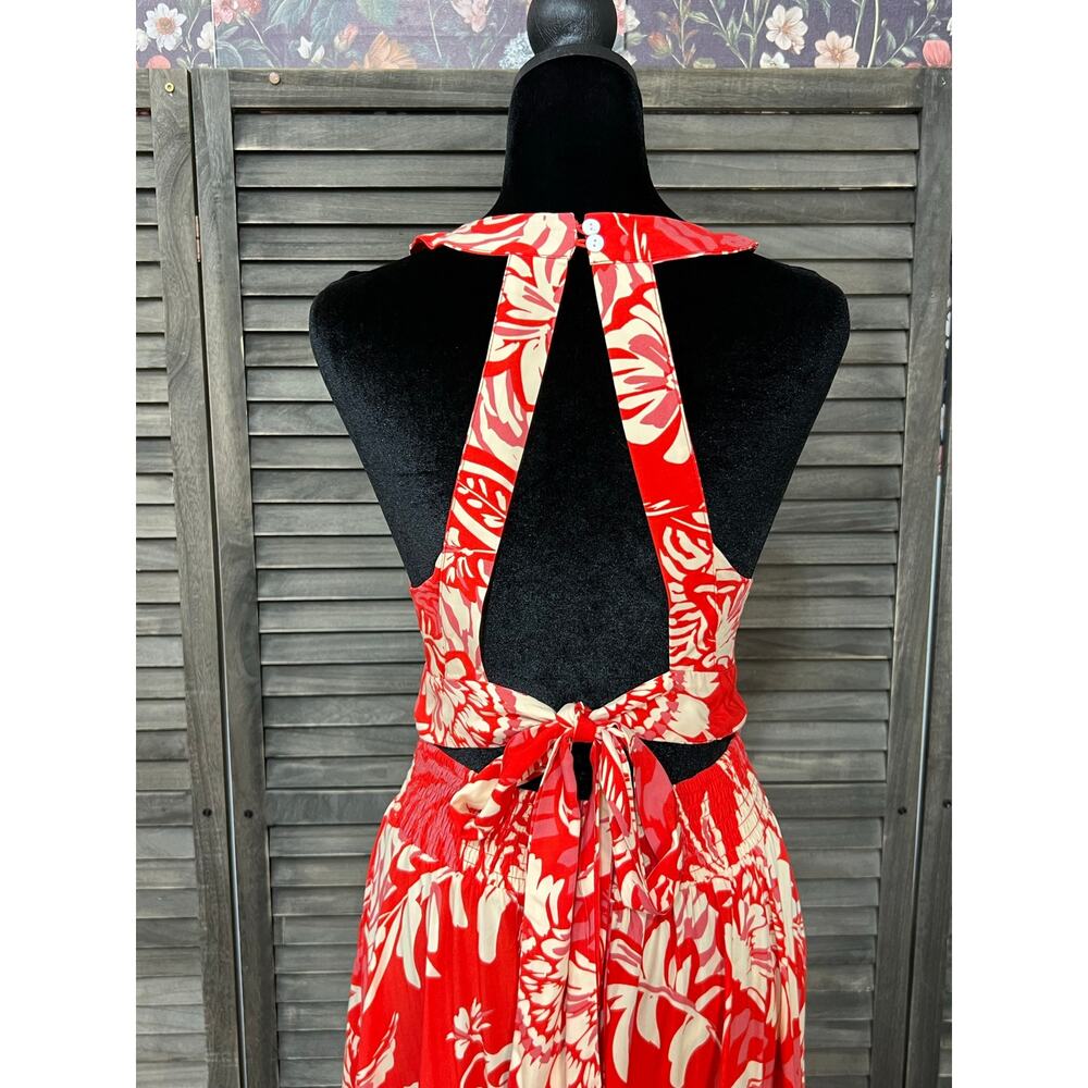 Abel The Label Hibiscus Floral Open Back Halter Maxi Dress Resort M - Picture 5 of 10